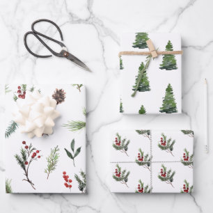 Moderne Warm Red Winter Waterverf Inpakpapier Vel