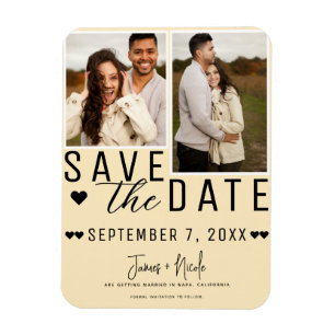 Moderne warme custard save the date 2 foto bruilof magneet
