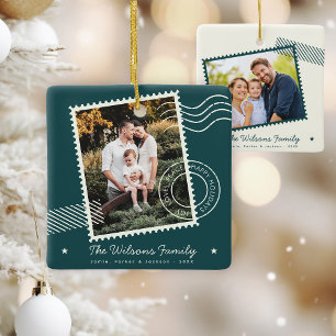 Moderne warme familie foto Schattigee postzegel va Keramisch Ornament