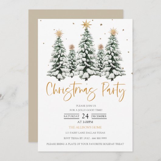 Moderne warme kerststerren kerstfeest uitnodiging (Voorkant / Achterkant)