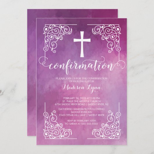 Moderne Watercoler Cross bevestiging uitnodiging (Voorkant / Achterkant)