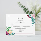 Moderne Watercolor Bloemen Bruiloft RSVP (Staand voorkant)