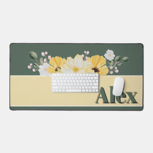 Moderne watercolor bloemen & groene achtergrond bureaumat