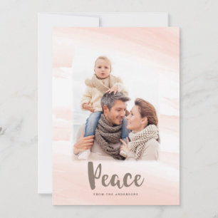 Moderne Watercolor Wash PEACE Carte photo   Blush