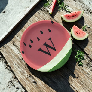 Moderne Watermeloen Monogrammed Papieren Borden Bordje