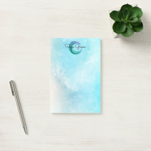 Moderne Waterverf Abstract | Blauwgroen monogram m Post-it® Notes (Kantoor)