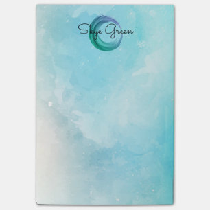 Moderne Waterverf Abstract   Blauwgroen monogram m Post-it® Notes