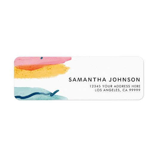 Moderne Waterverf Abstract Roze Geel Blauw Etiket (Voorkant)
