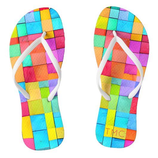 Moderne Waterverf Abstracte kunst INITIALEN Bright Teenslippers (Voetbed)