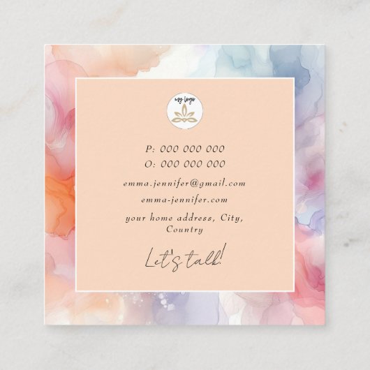 Moderne waterverf Abstracte paarse Vierkante Visitekaartje (Achterkant)