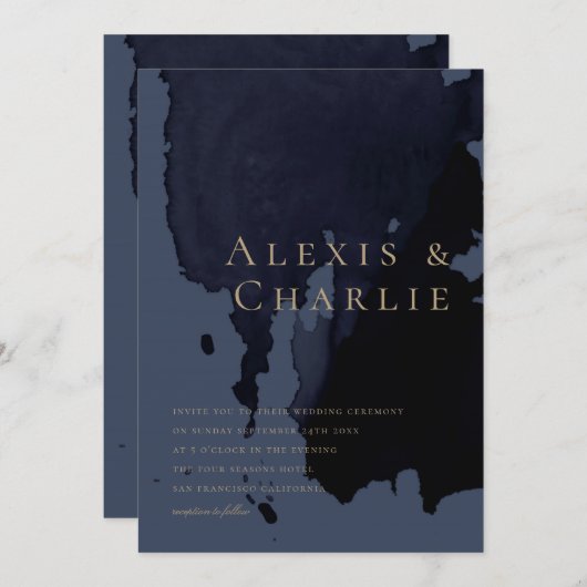 Moderne waterverf abstracte trouwkaart kaart (Voorkant / Achterkant)