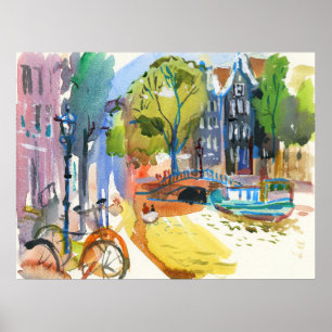 moderne waterverf Amsterdam Poster
