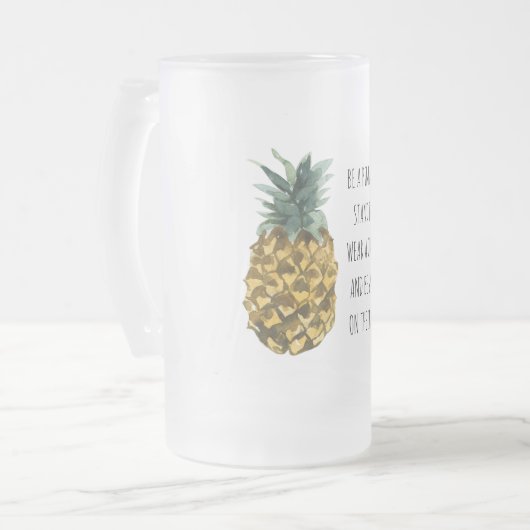 Moderne Waterverf ananas & positieve funny Quote Matglas Bierpul (Voorkant links)