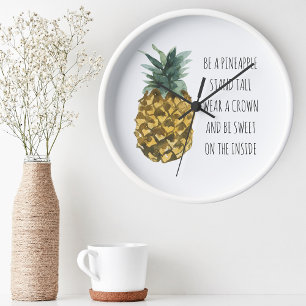 Moderne Waterverf ananas & positieve funny Quote Ronde Klok