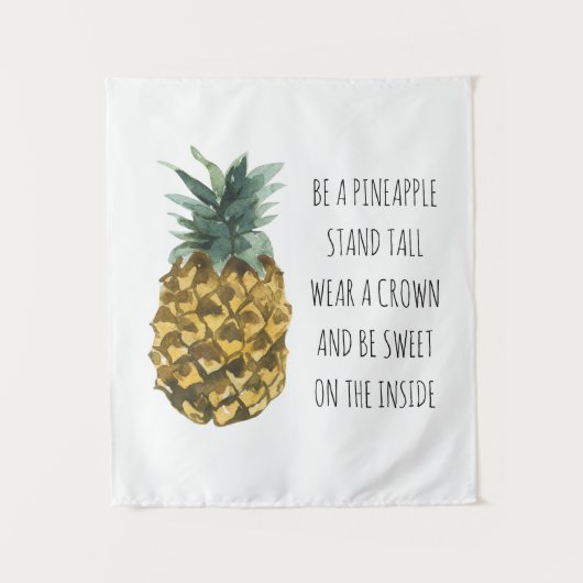 Moderne Waterverf ananas & positieve funny Quote Wandkleed (Voorkant)