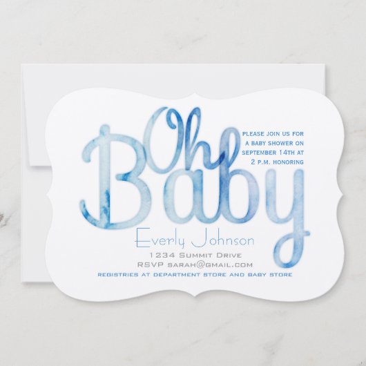 Moderne Waterverf Baby Boy Shower-uitnodigingen Kaart (Voorkant)