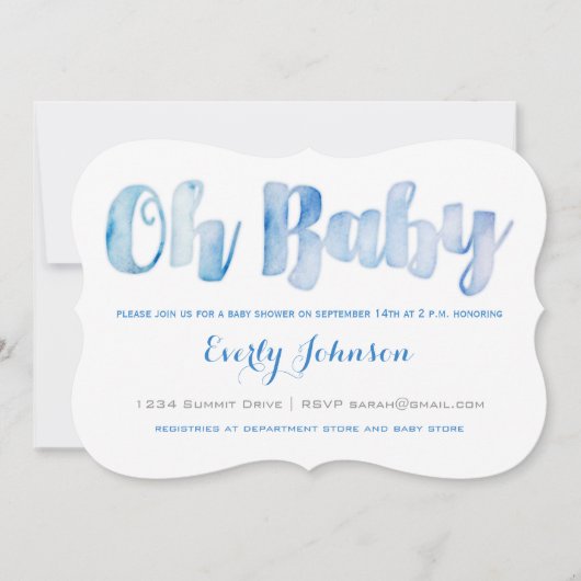 Moderne Waterverf Baby Boy Shower-uitnodigingen Kaart (Voorkant)