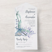 Moderne Waterverf Beach Blue Wedding All In One Uitnodiging (Binnen)
