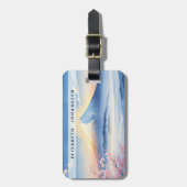 Moderne Waterverf berg Fuji en kersenbloesem Bagagelabel (Voorkant verticaal)