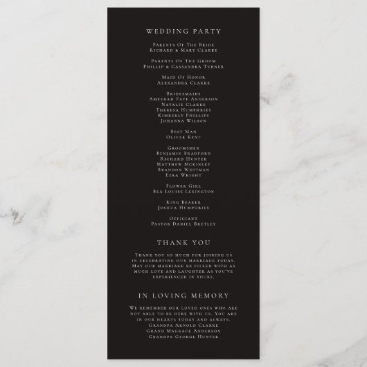 Moderne Waterverf Black Roos Wedding Ceremony Programma (Achterkant)