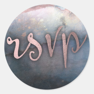Moderne Waterverf Blauw & Roos Goud Roze Glam RSVP Ronde Sticker