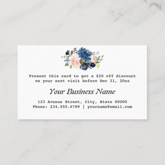 Moderne Waterverf Blauw Roze Bloemen Make-up Artis Kortingskaartje (Achterkant)