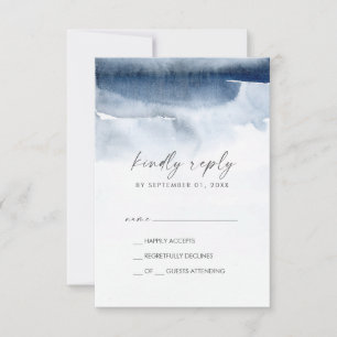 Moderne Waterverf Blauwe eenvoudige RSVP-kaart RSVP Kaartje