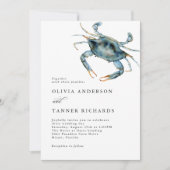 Moderne Waterverf Blauwe Krab Kustbruiloft Kaart (Voorkant)