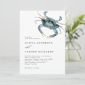 Moderne Waterverf Blauwe Krab Kustbruiloft Kaart (Staand voorkant)