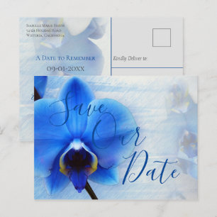 Moderne Waterverf Blauwe Orchidee Bloemige Trouwda Briefkaart