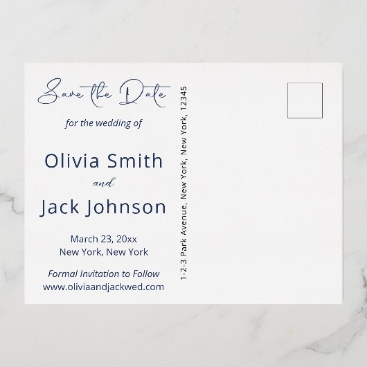 Moderne Waterverf Blauwe Wildbloemen Save the Date Folie Uitnodiging Briefkaart (Achterkant)