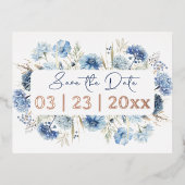 Moderne Waterverf Blauwe Wildbloemen Save the Date Folie Uitnodiging Briefkaart (Voorkant)
