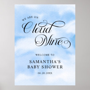 Moderne Waterverf Blauwe Wolk Negen Baby shower Poster