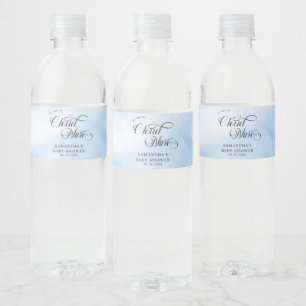 Moderne Waterverf Blauwe Wolk Negen Baby shower Waterfles Etiket