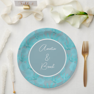 Moderne Waterverf Blauwgroen blauw Floral Design W Papieren Bordje