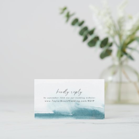 Moderne Waterverf | Blauwgroen bruiloft Website RS Informatiekaartje (Staand voorkant)