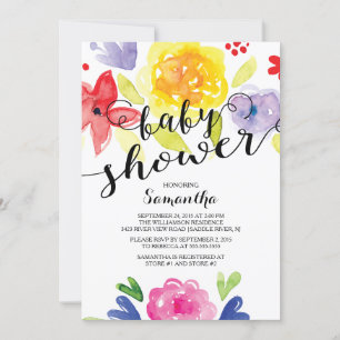 Moderne Waterverf bloemen Baby shower Uitnodiging
