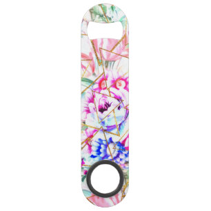 Moderne waterverf bloemen en gouden driehoeken speed flessenopener