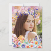 Moderne Waterverf Bloemen Foto Afstuderen Aankondiging (Voorkant)