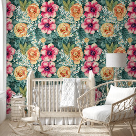 Moderne waterverf bloemen Meerkleurige tuin Schatt Behang