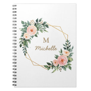 Moderne Waterverf bloemen Monogram Script Naam Notitieboek