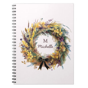 Moderne Waterverf bloemen Monogram Script Naam Notitieboek