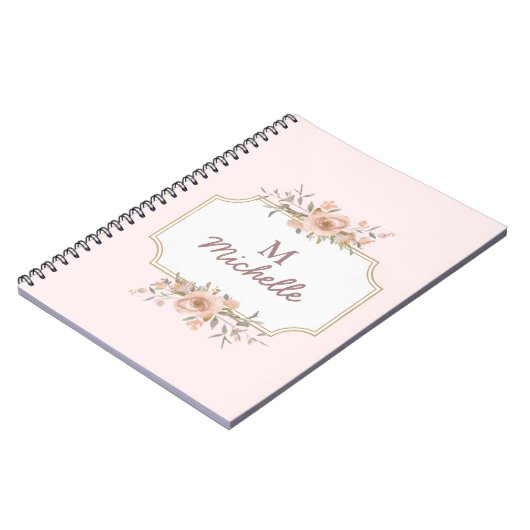 Moderne Waterverf bloemen Monogram Script Naam Notitieboek (Linkerzijde)