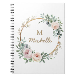 Moderne Waterverf bloemen Monogram Script Naam Notitieboek