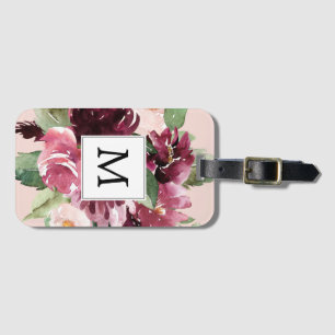 Moderne Waterverf bloemen monogrammen Bagagelabel