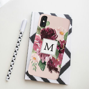 Moderne Waterverf bloemen monogrammen iPhone XS Max Hoesje