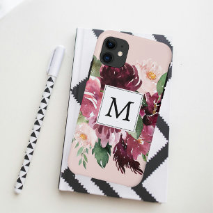 Moderne Waterverf bloemen monogrammen iPhone 11 Hoesje