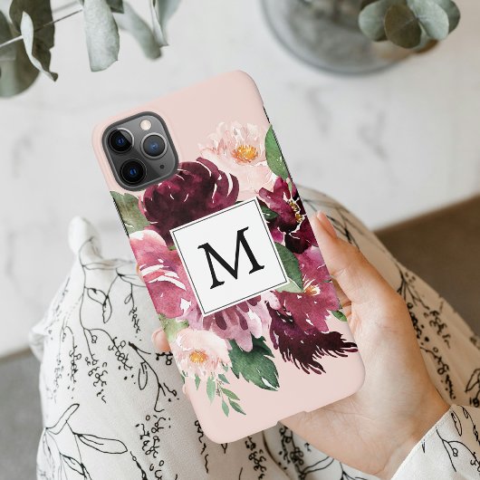 Moderne Waterverf bloemen monogrammen iPhone Hoesje