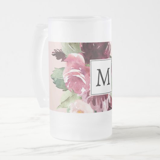 Moderne Waterverf bloemen monogrammen Matglas Bierpul (Voorkant links)