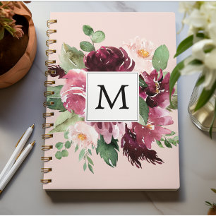 Moderne Waterverf bloemen monogrammen Notitieboek